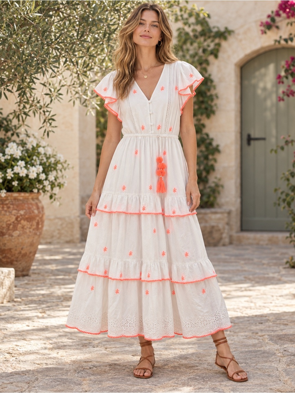 J.Crew White Coral Embroidered Maxi Dress Size 6 Tall Style AK251 spring 2020